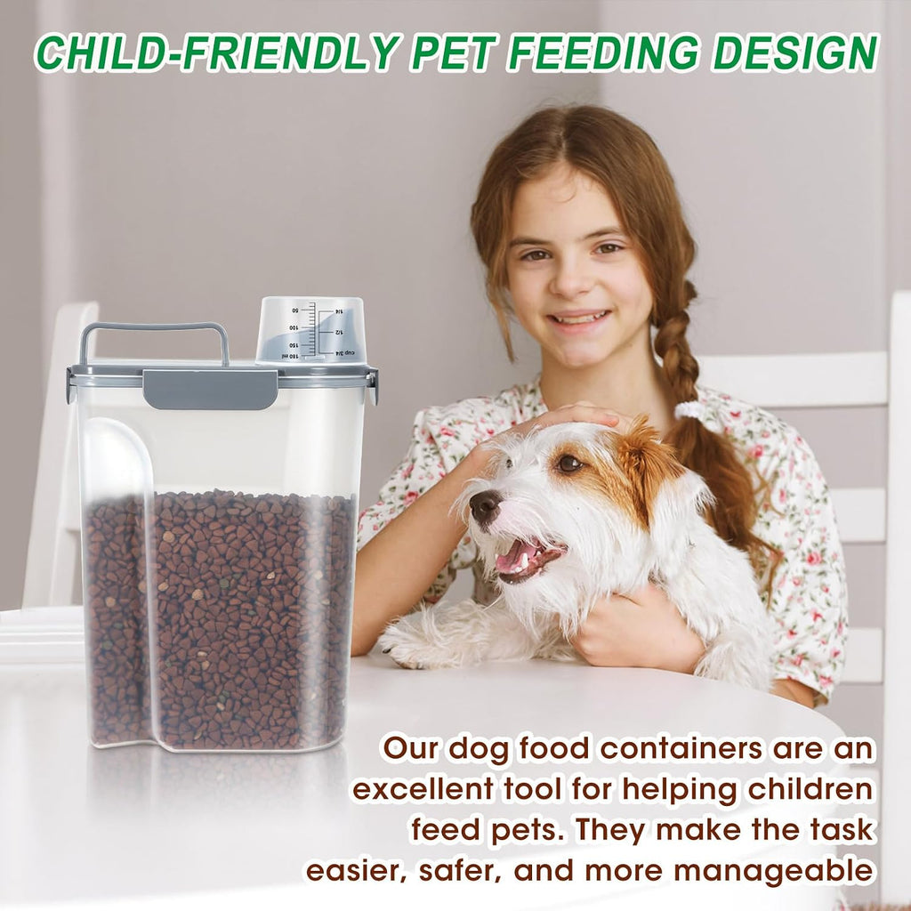 Large Cat Food Storage Container, Portable Dog Food Container with Upgraded Large Spout and Cup, Travel Pet Food Storage Dispenser for Small Animal Kibble Storage, Bird Seed Container - Grey