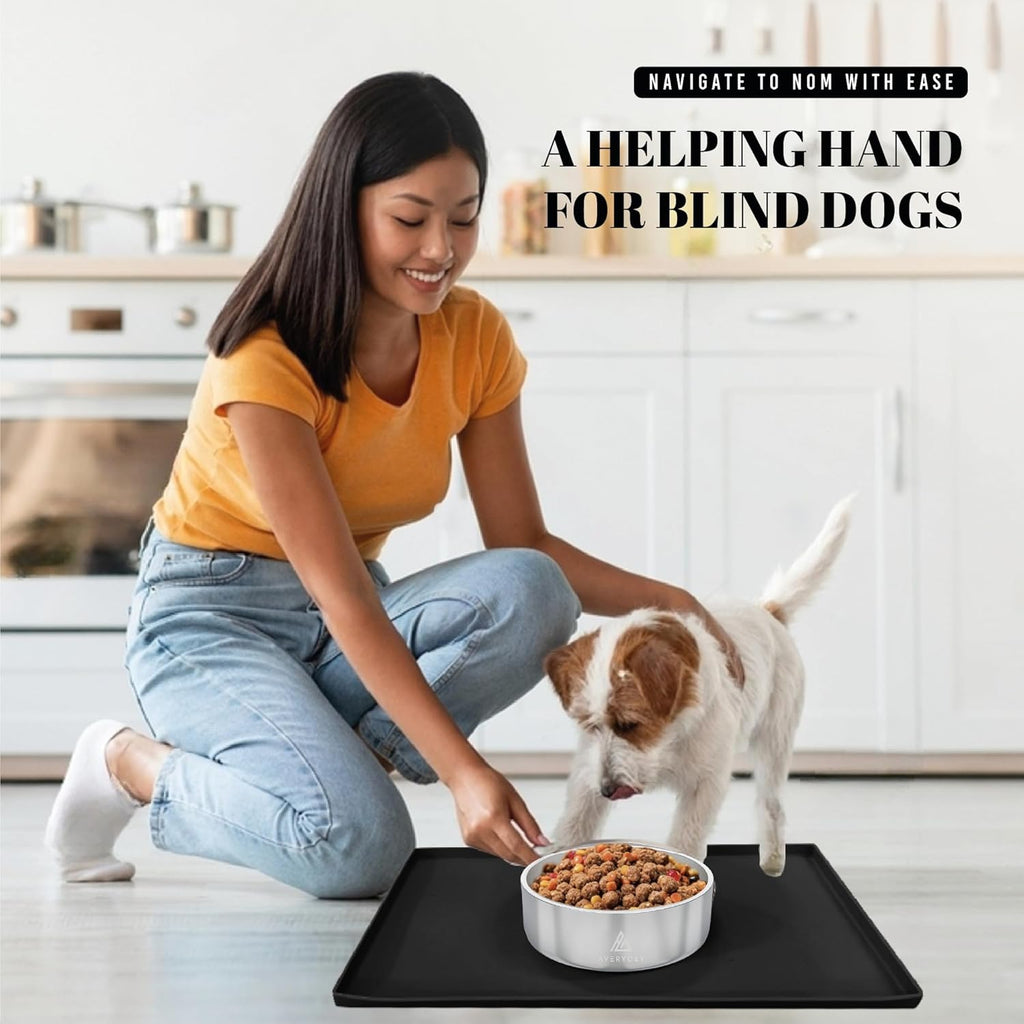 100% Waterproof Thicker Silicone Dog Food Mat, 0.63'' Raised Edge Bowl Mat for Food & Water, Non Slip Pet Feeding Placemat for Messy Drinkers, Perfect for Large Medium Small Breeds, 18"X10"