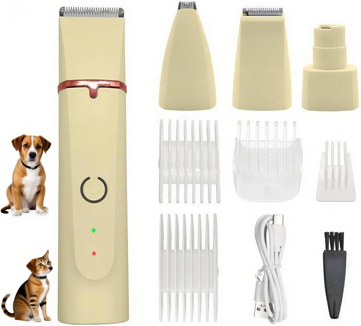 Low Noise 4-In-1 Dog Grooming Clippers Kit,Cordless Dog Nail Clipper,Dog Paw Trimmer,Cat Ear Trimmer,Pet Cat Dog Hair Trimmer for Small Large Dogs Cats and Rabbits Grooming at Home(Beige)