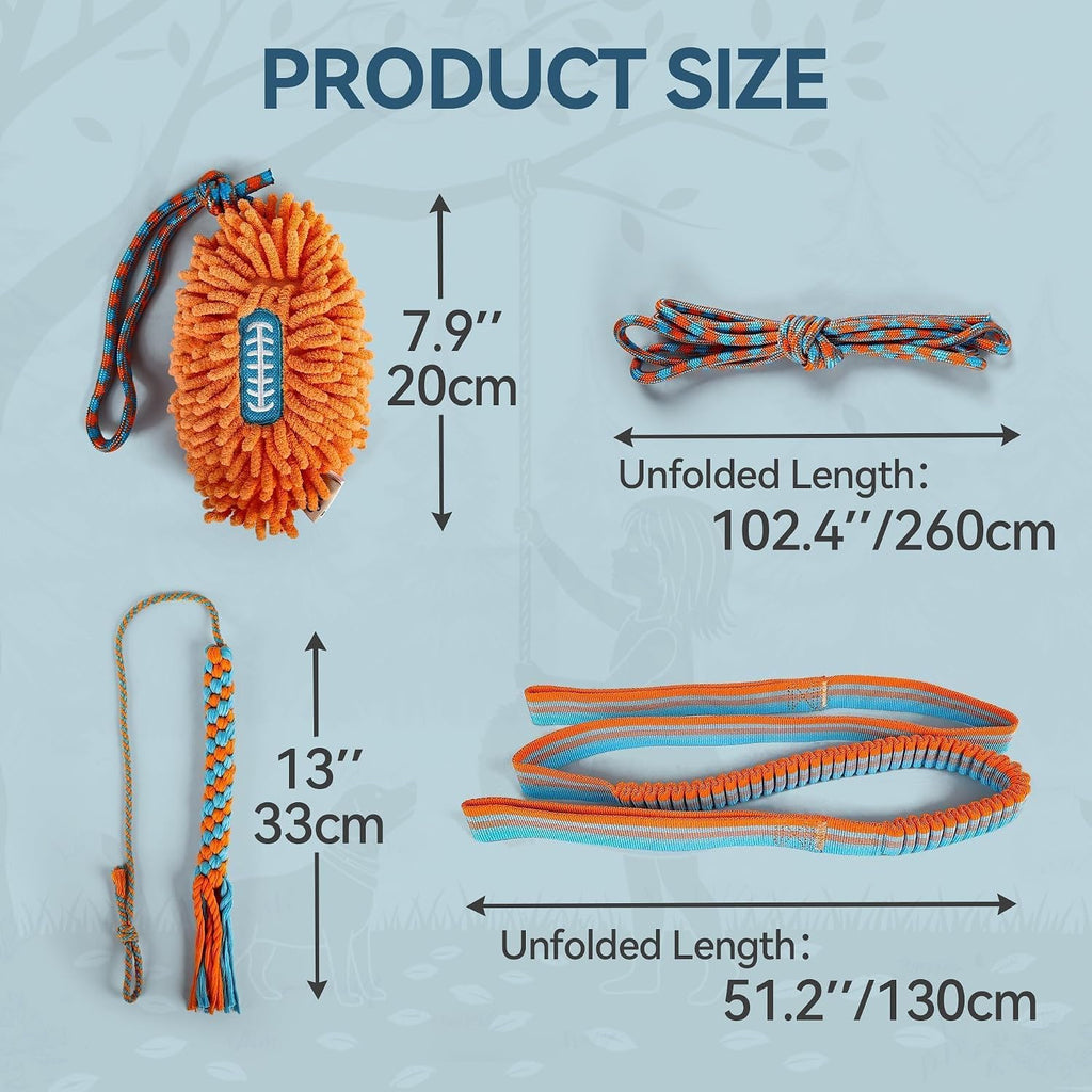 Dog Bungee Tug Toy, Outdoor Hanging Bungee from Tree for Chase & Tug Fun, Interactive Tug-Of-War Toy for Small and Medium Dogs, Bungee Cord with Dog Rope Toy & Soft Chew Toy