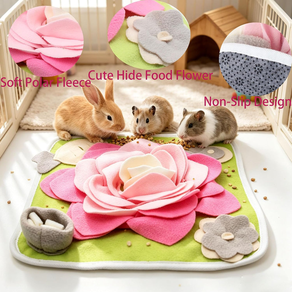 Rabbit Foraging Mat Snuffle Mat for Small Animals Bunny Puzzle Toys Pets Interactive Feeding Mat for Guinea Pigs Hedgehog Chinchilla Puppies (Pink)