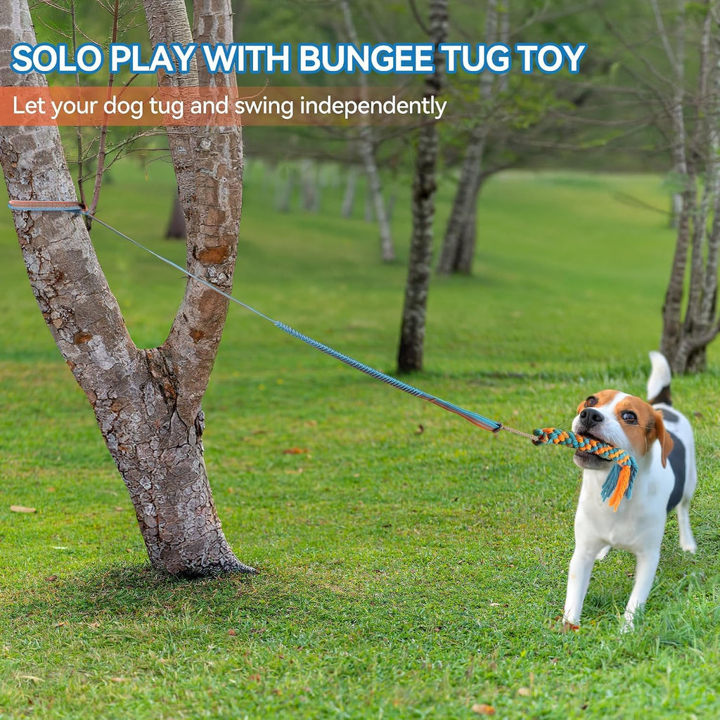 Dog Bungee Tug Toy, Outdoor Hanging Bungee from Tree for Chase & Tug Fun, Interactive Tug-Of-War Toy for Small and Medium Dogs, Bungee Cord with Dog Rope Toy & Soft Chew Toy
