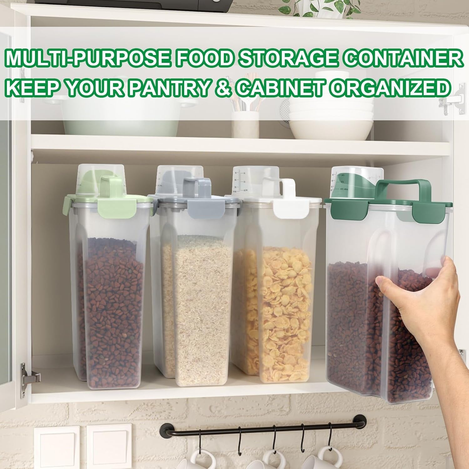 Cat Dog Food Storage Container 5 to 7 Lbs, Secondary Pet Food Storage Container beyond a Large Dog Food Bin for Daily Use, Easy-Pouring Bird Seed Dispenser, Travel Kibble Holder -Bottle Green