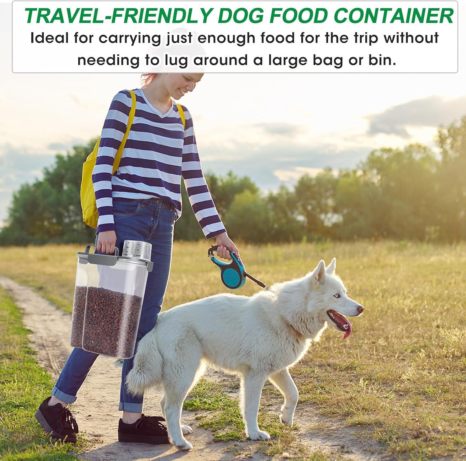 Large Cat Food Storage Container, Portable Dog Food Container with Upgraded Large Spout and Cup, Travel Pet Food Storage Dispenser for Small Animal Kibble Storage, Bird Seed Container - Grey